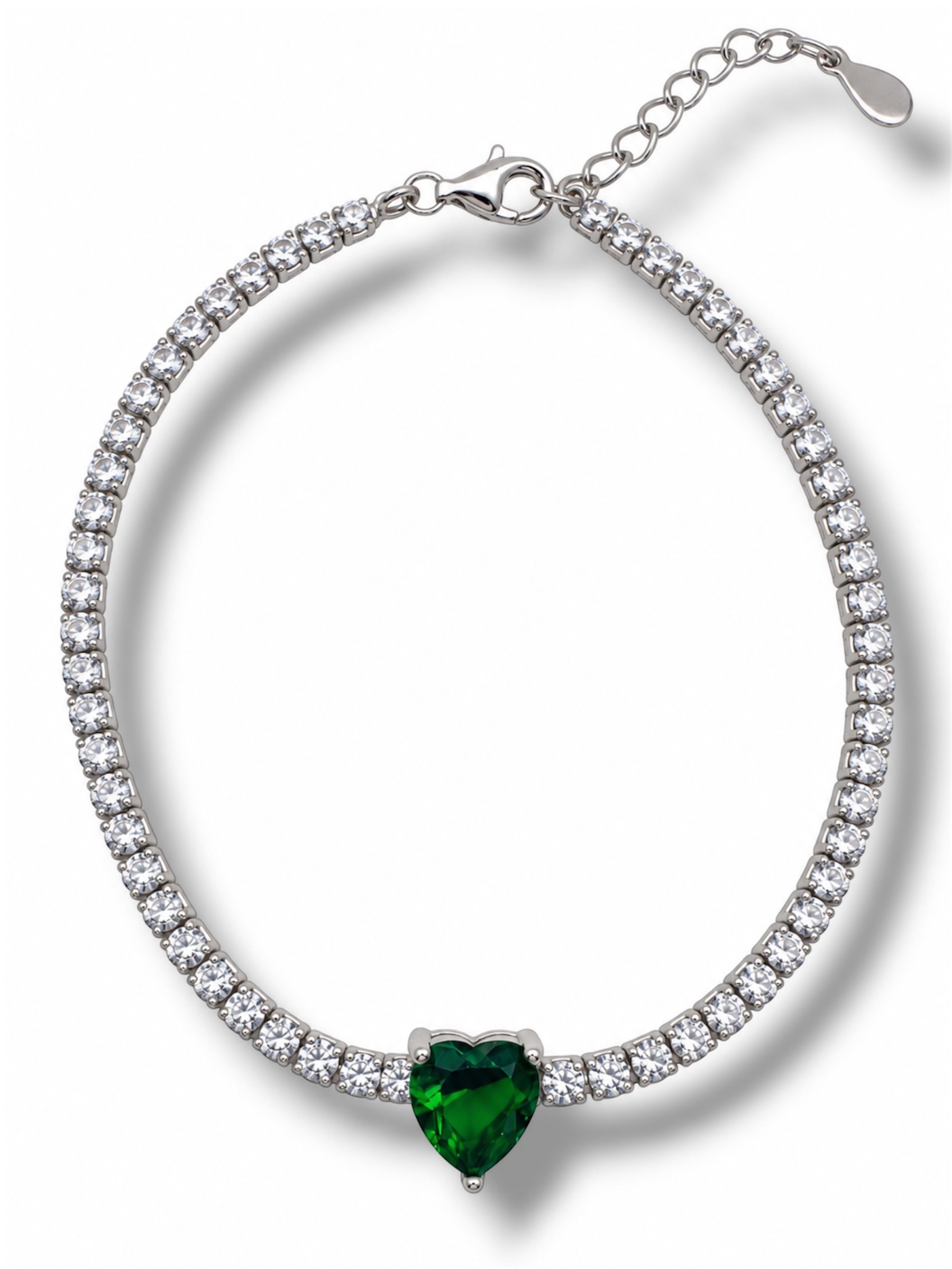 Bracciale Tennis Cuore di Cristallo verde Bracciale Tennis Cuore di Cristallo Argento 925 - immagine 1